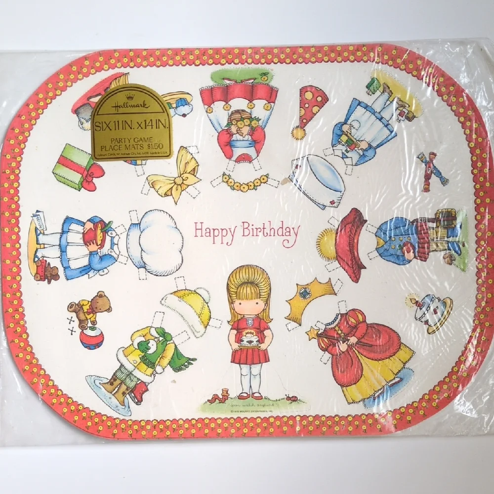 NEW Vtg 70s Hallmark‎ Paper Doll Punch Out Activity Birthday Placemats